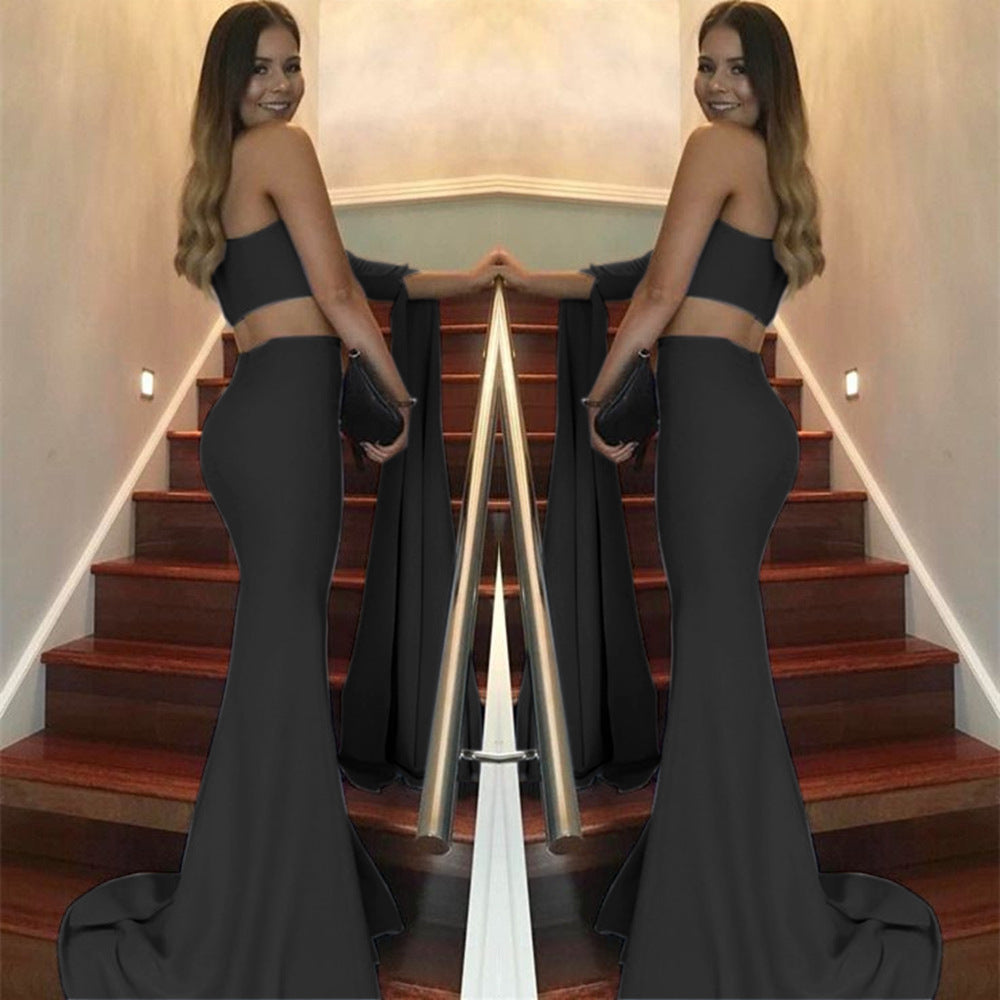 New One-shoulder Sleeve Exposed Navel Formal Dress