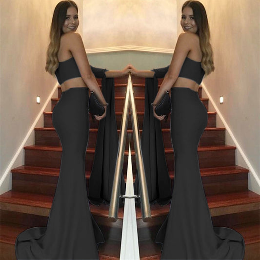 New One-shoulder Sleeve Exposed Navel Formal Dress