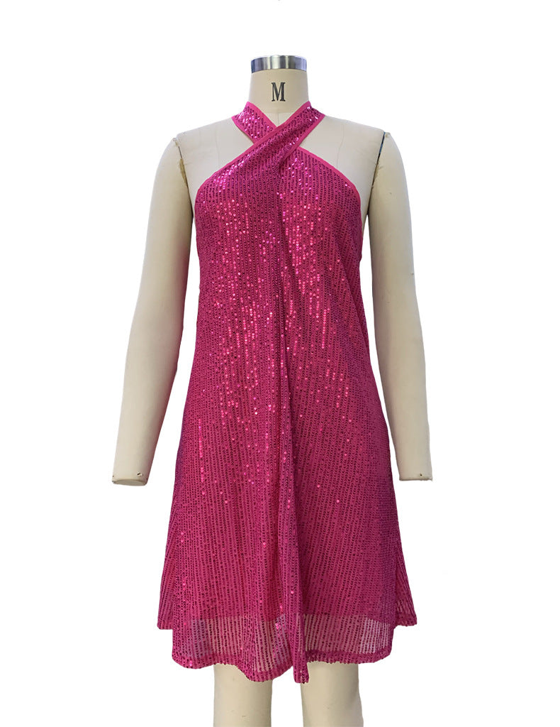 Fashion Elegant Halter Strapless Sexy Sequin Formal Dress