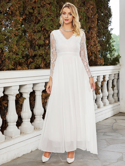 Modern Satin Mermaid Wedding Dress with Sheer Illusion Bishop Sleeves.