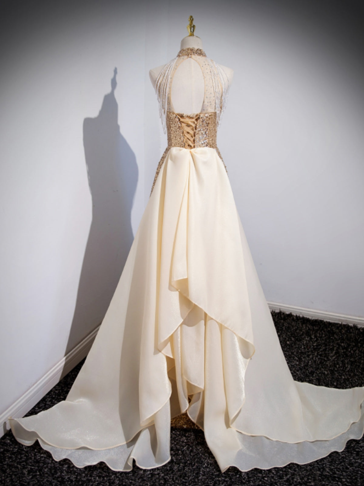 Golden Sequin Glitter Showstopper Evening Dress