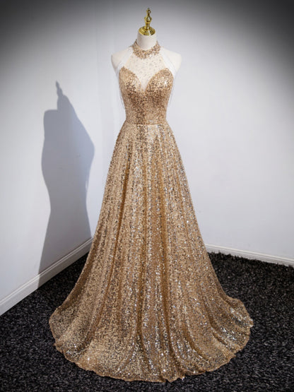 Golden Sequin Glitter Showstopper Evening Dress