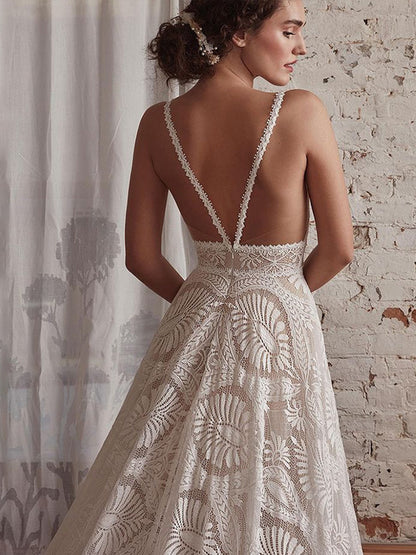 Women's Fashion Vintage Lace Long Sleeve Wedding Dress