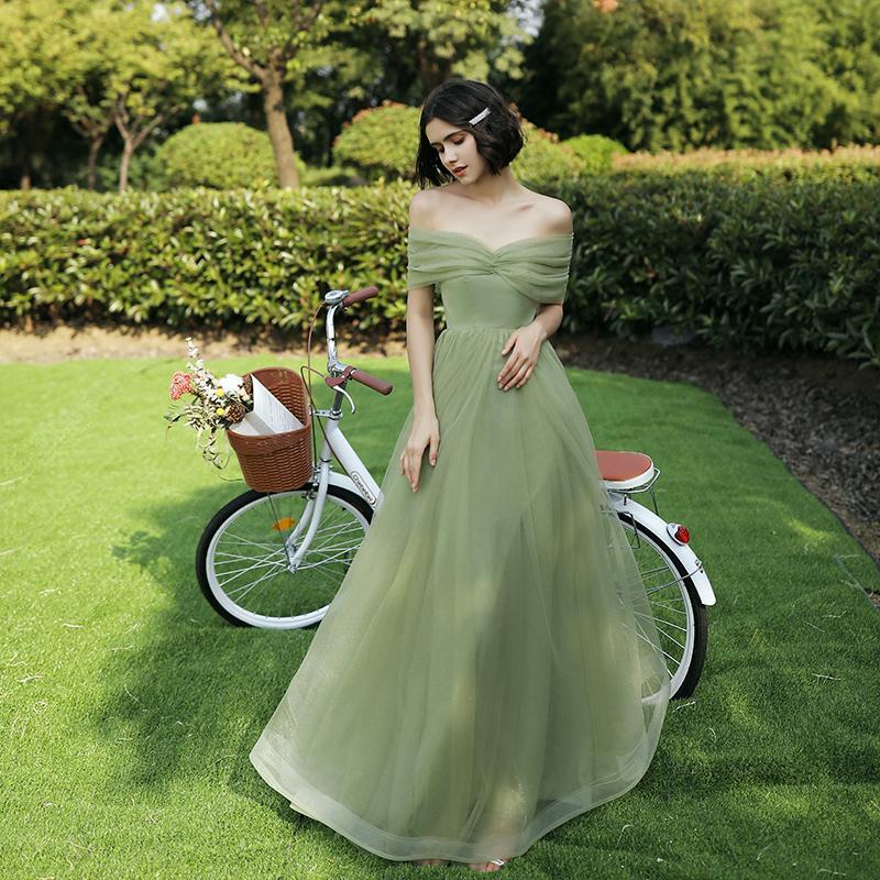 Whimsical Tulle Bridesmaid Dress – Flutter Sleeve & Spaghetti Strap Maxi Gown, Sage Green luxury bridal gown by Bridal Boutique