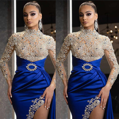 Unique and beautiful blue long dress with slit formal wear