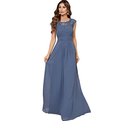 Women's Cover Sleeve Chiffon Pleated bridesmaid Lace Dress