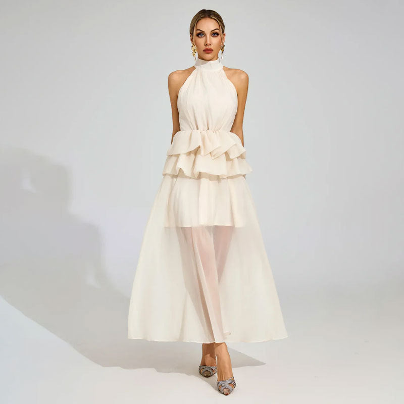 Flowy Ruffled Dress With A Halter Neckline