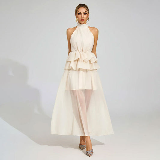 Flowy Ruffled Dress With A Halter Neckline