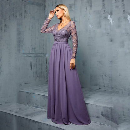 Chiffon Long Sleeve Formal bridesmaid Dress