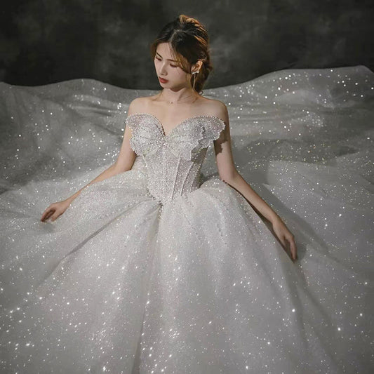 Butterfly Big Bow Glamorous Ball Gown Tube Top Wedding Dress