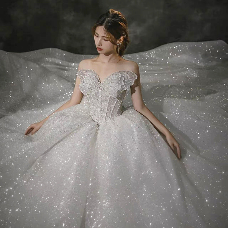 Butterfly Big Bow Glamorous Ball Gown Tube Top Wedding Dress