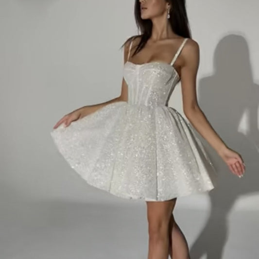 White Silver Spray Skirt Wedding Dress