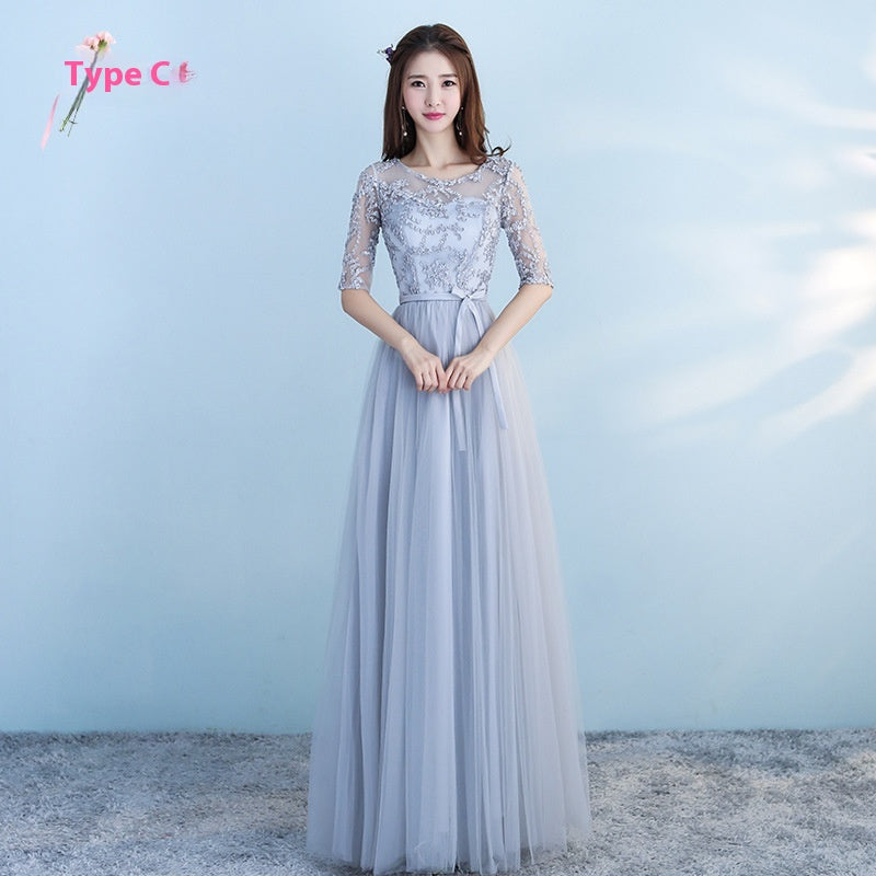 Long Bridesmaid Blue Wedding Party Dress