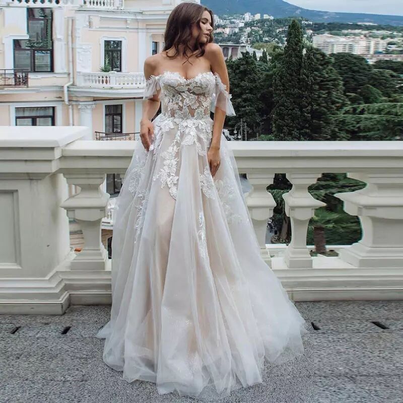 Luxury Off-the-Shoulder Satin Wedding Dress with Pockets & Back Bow.
