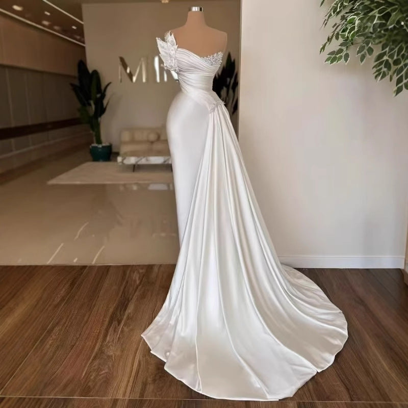 White Graceful Satin Simple Lightweight long Wedding Dress