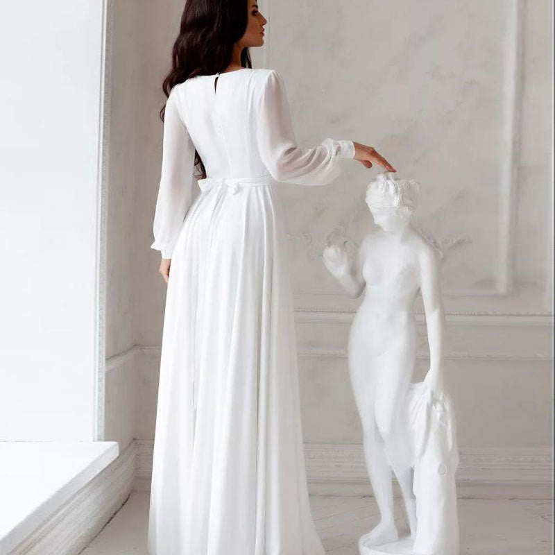 New Arrival Petite Train Deep V-Neck A-Line Wedding Dress