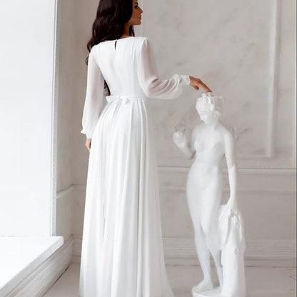 New Arrival Petite Train Deep V-Neck A-Line Wedding Dress
