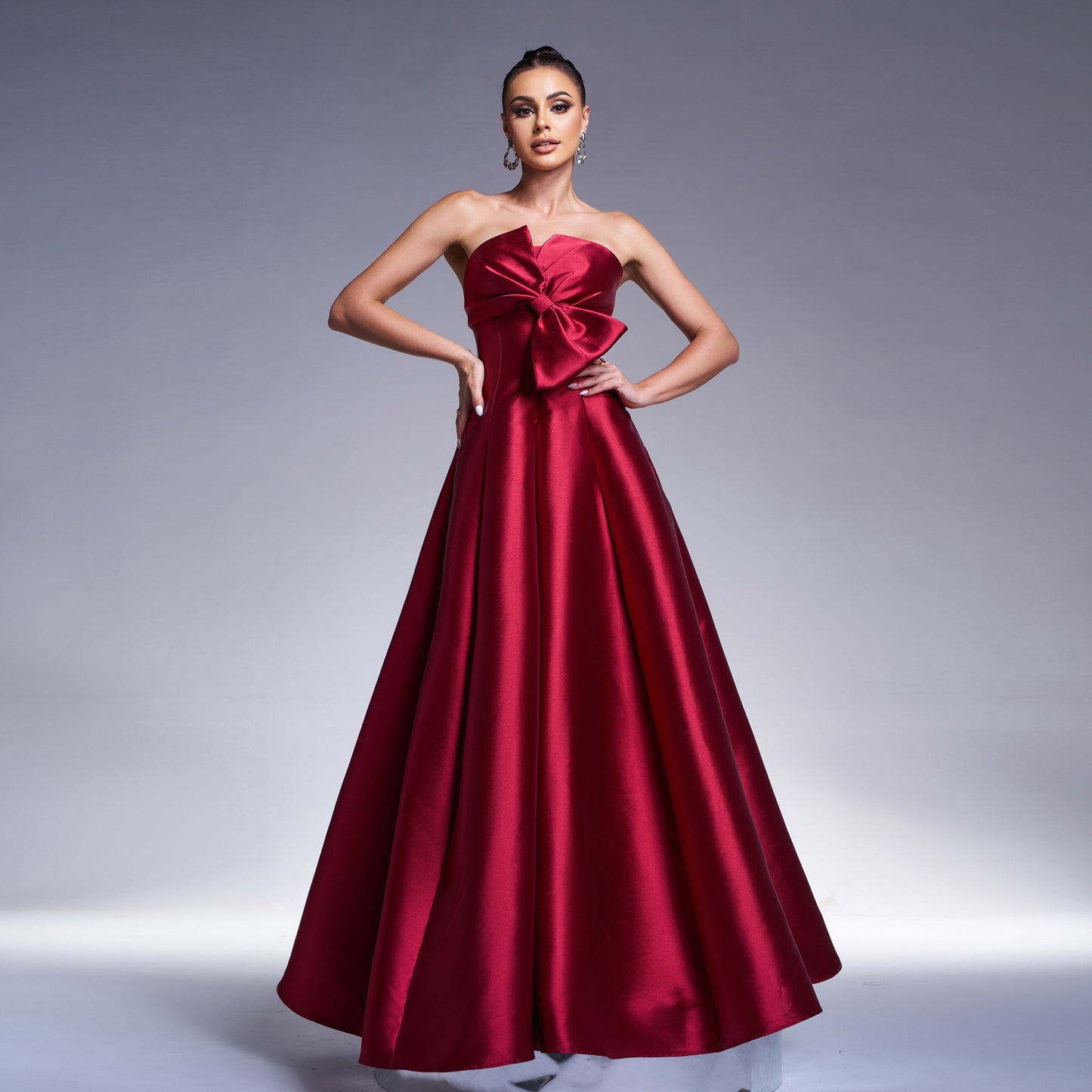 Elegant Long Formal Red Dress With Bow