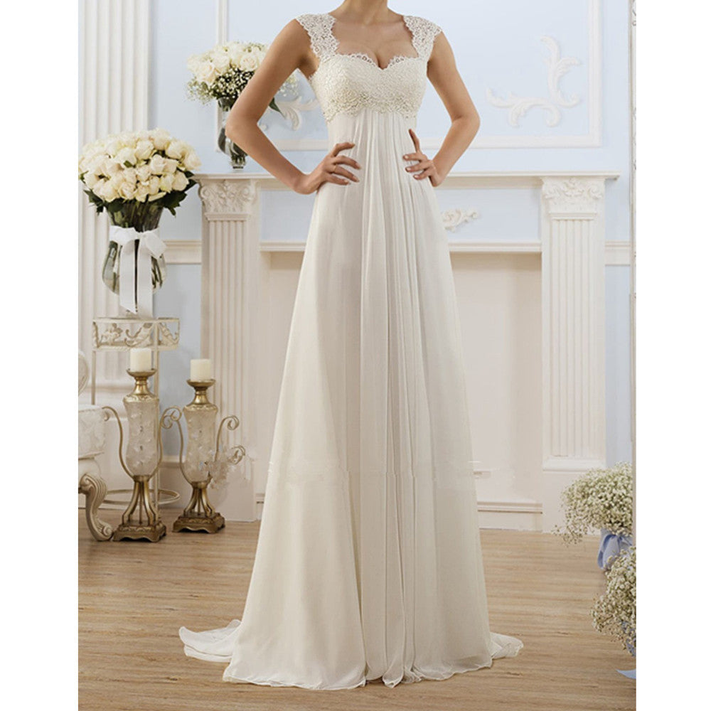 Minimalist Chiffon Wedding Dress – Elegant A-Line Bridal Gown