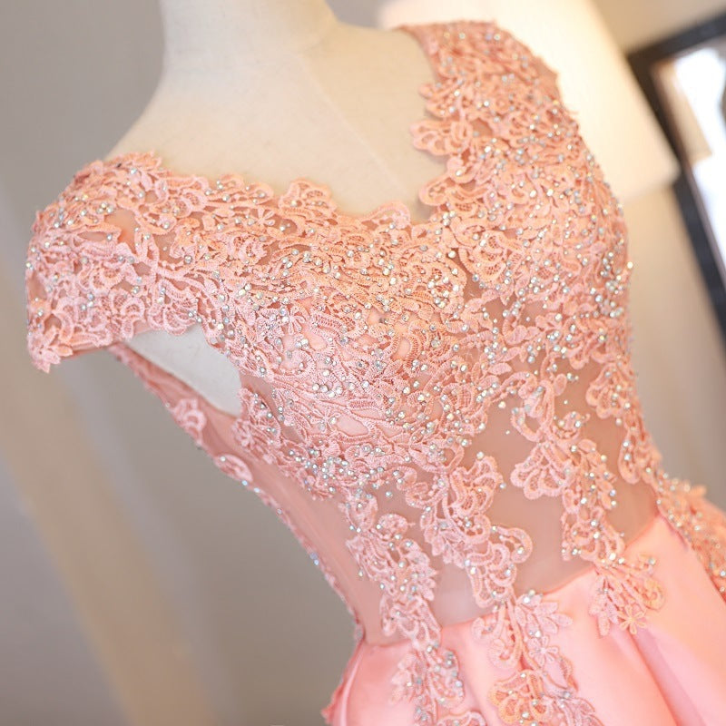 Pink Lace Evening V-Neck Sleeveless Formal