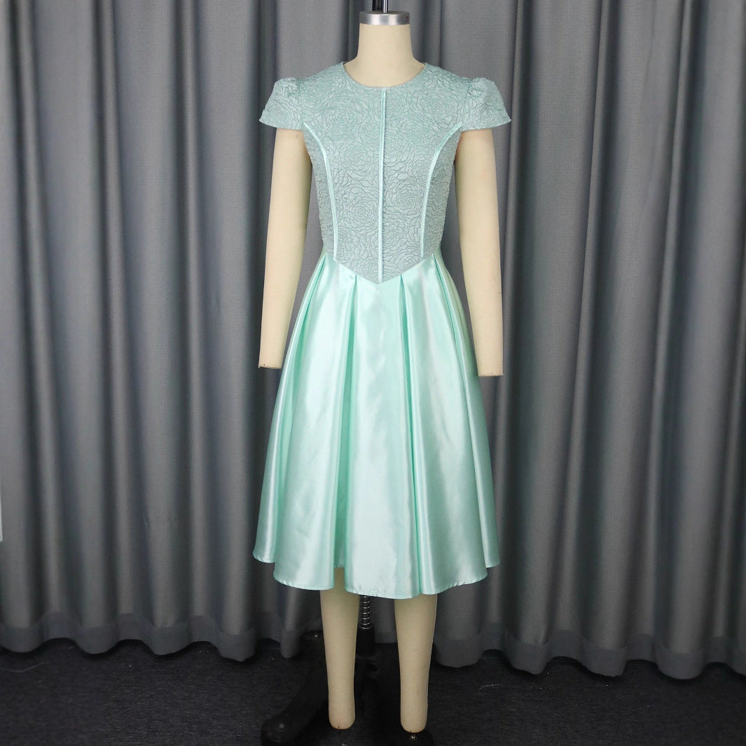 Summer Round Neck Rose Jacquard Bridesmaid Dress
