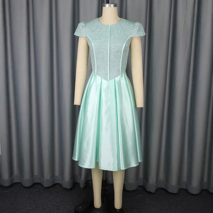 Summer Round Neck Rose Jacquard Bridesmaid Dress