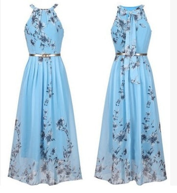Sleeveless Print Floral Halter Bohemian Dress