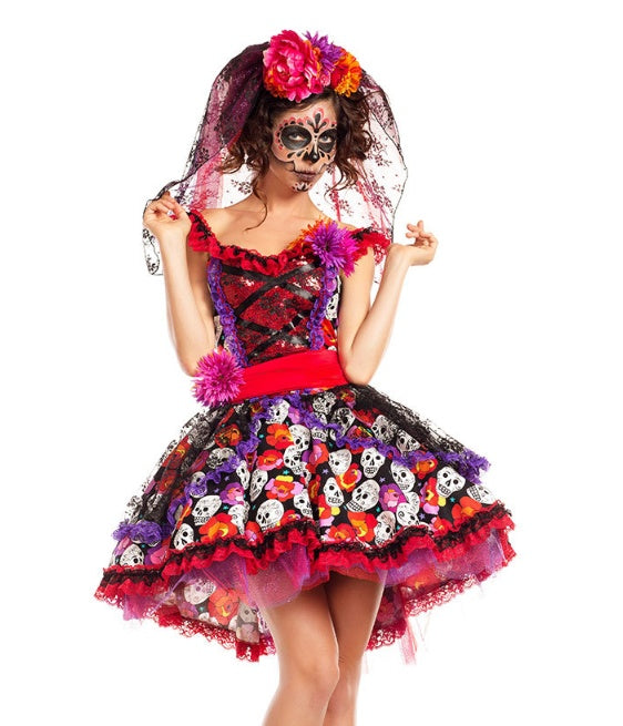 Rose skull print ghost bridal gown luxury bridal gown by Bridal Boutique