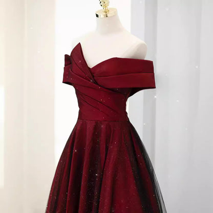 Off-shoulder Red Formal Dress Plus Size Slimming Engagement Dress