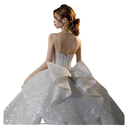 Butterfly Big Bow Glamorous Ball Gown Tube Top Wedding Dress