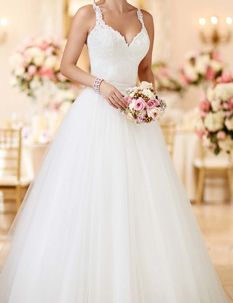 2-in-1 Convertible Wedding Dress with Detachable Tulle Ball Gown Skirt.
