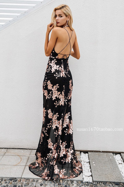 Temperament sequins long evening dress