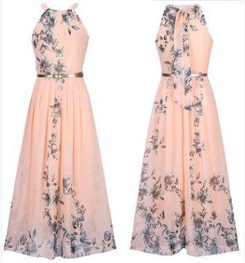 Sleeveless Print Floral Halter Bohemian Dress