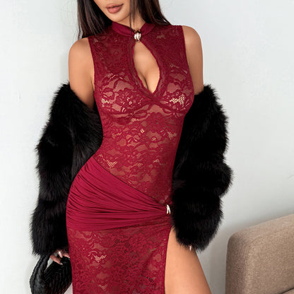 Sexy Lace Sheer Dress Women
