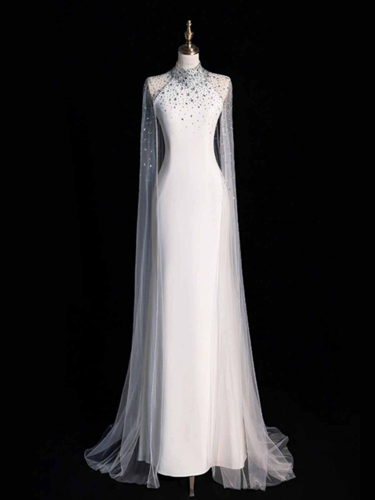 Light Wedding Dress White Satin Fishtail Bridal Morning Gown