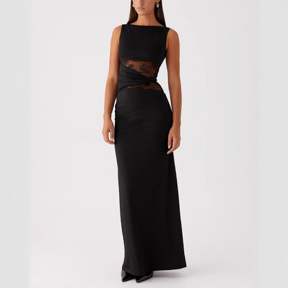 Womens Slim-Fit Lace-Patch Draping Dress