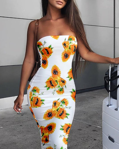 White sunflower print dress