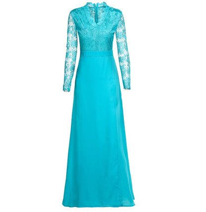 High Waisted Lace Long Sleeve Formal Bridesmaid Dress
