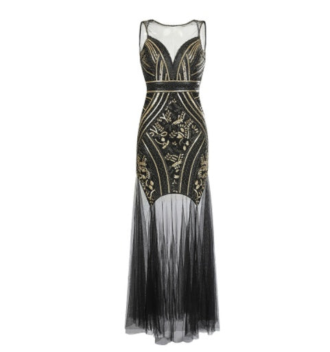 Vintage  Bridesmaid Beaded Mesh Sequin Evening Dress