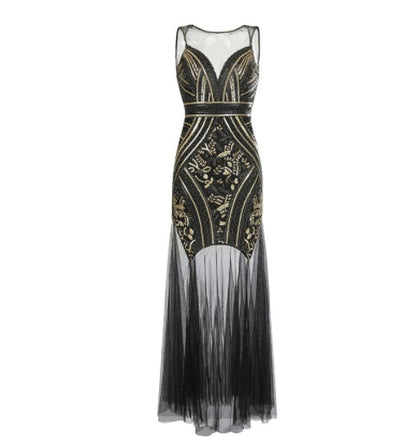 Vintage  Bridesmaid Beaded Mesh Sequin Evening Dress