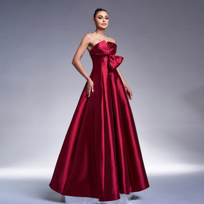 Elegant Long Formal Red Dress With Bow