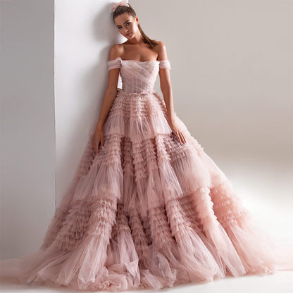 Classic Long Sleeve Lace Ball Gown Wedding Dress with Cathedral Train.
