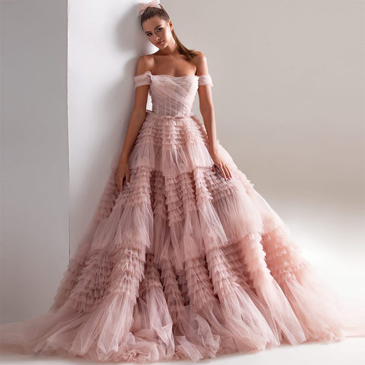 Classic Long Sleeve Lace Ball Gown Wedding Dress with Cathedral Train.