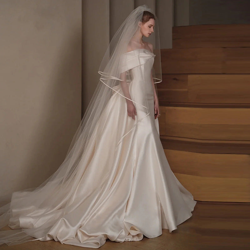 Satin Mermaid Wedding Dress with Detachable Overskirt - 2-in-1 Bridal Gown.