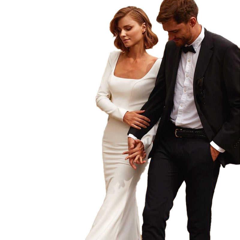 Romantic V-Neck Chiffon Bridal Gown | Flowy Beach Wedding Dress with Slit.