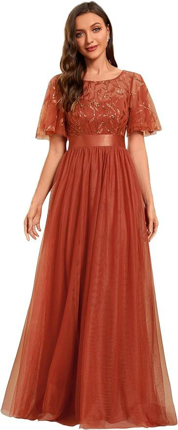 Plus Size Bridesmaid Dress Sequin Mesh Annual Party Banquet Adult Ceremony Evening Dress
