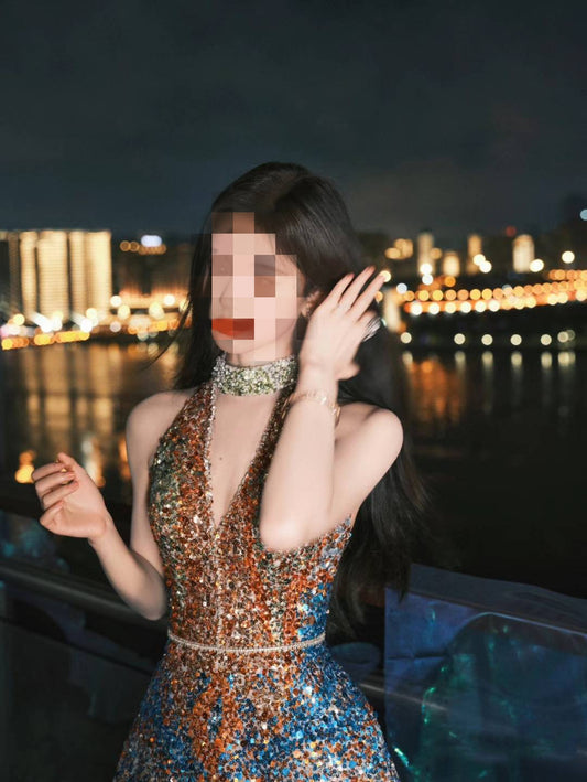 Elegant Evening Dress Banquet Host Sequins Dress
