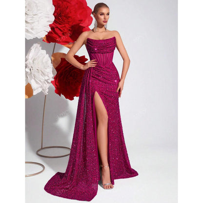 Womens Off-the-Shoulder Hollowed-Out Fishbone Pleated Dress