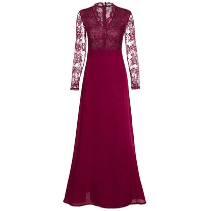 High Waisted Lace Long Sleeve Formal Bridesmaid Dress