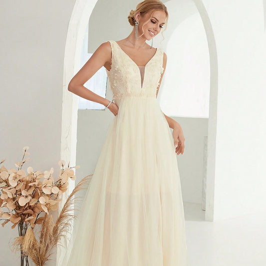 V-neck Sleeveless Lace Dress